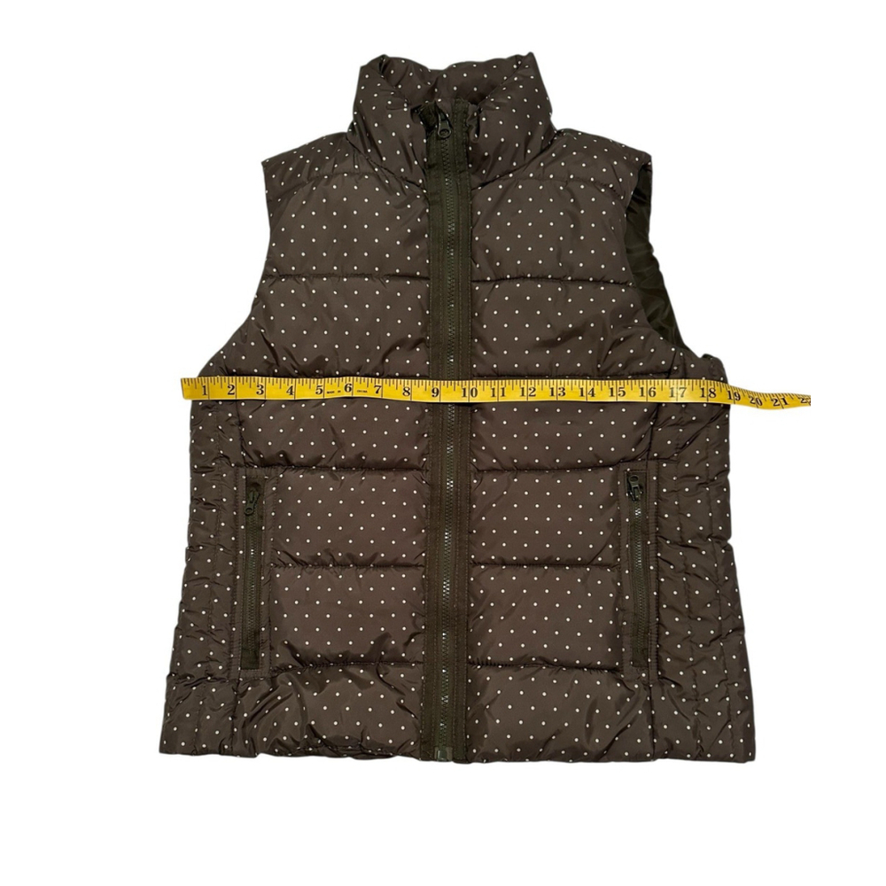 Laura Ashley Polka Dot Puffer Vest Womens Small Olive Green Full Zip Pockets - Picture 9 of 16